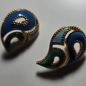 Vintage Avon Blue & Green Paisley Pierced Earrings